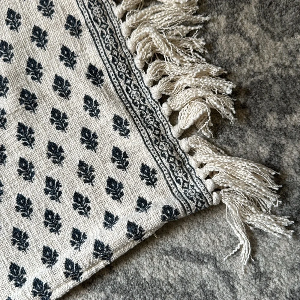 Elegant Dark Blue and Cream Patterned Tassles Pillow cover